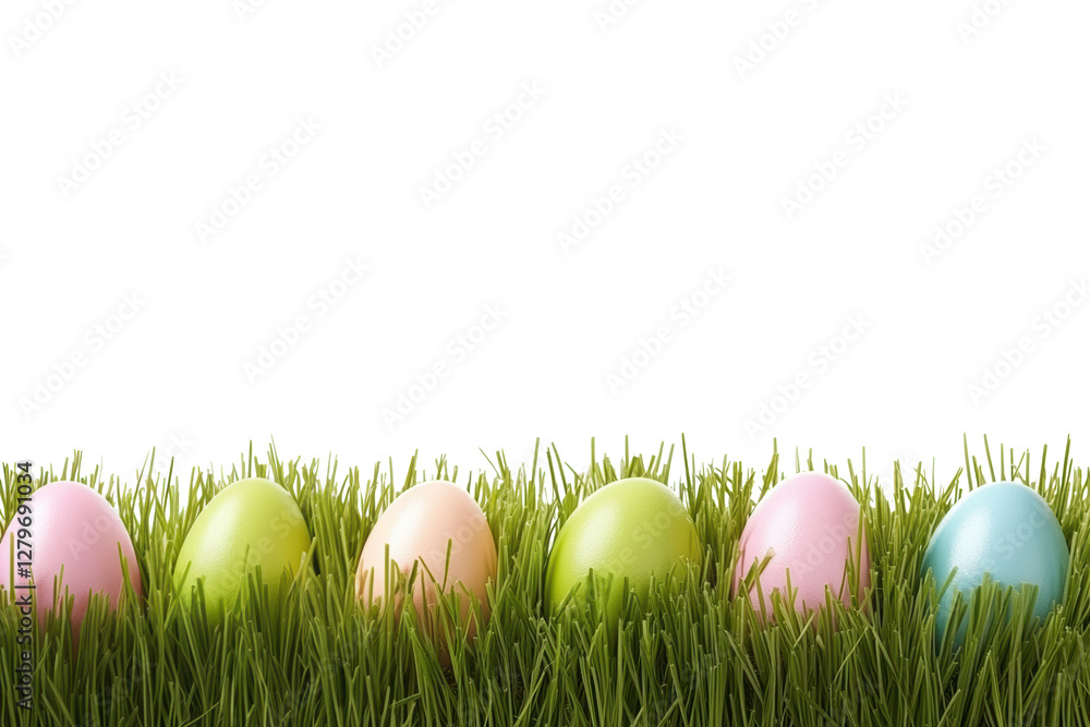 Fototapeta premium Colorful Easter eggs arranged in lush green grass