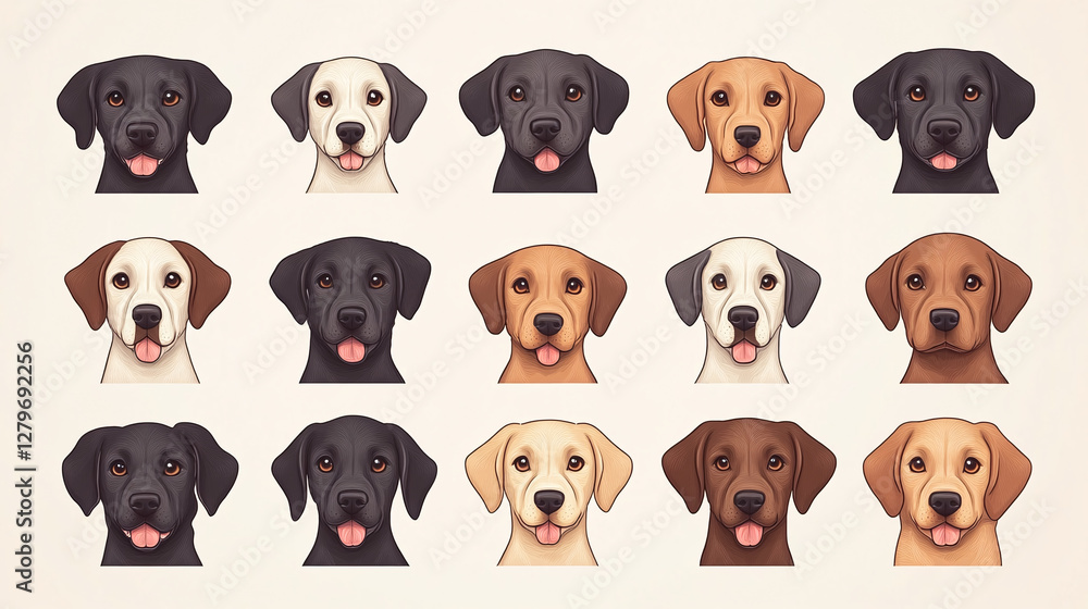 Collection of close up portrait of cute happy dog puppies, black labrador, labrador, corgie, australien shepherd, golden retriever, dalmatiner, german shepherd, isolated on white background. Collection of close up portrait of cute happy dog puppies, black labrador, labrador, corgie, australien shepherd, golden retriever, dalmatiner, german shepherd, isolated on white background.