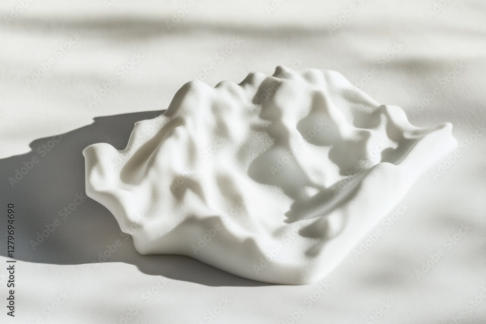 White abstract sculptural piece with dramatic lighting and shadow White abstract sculptural piece with dramatic lighting and shadow