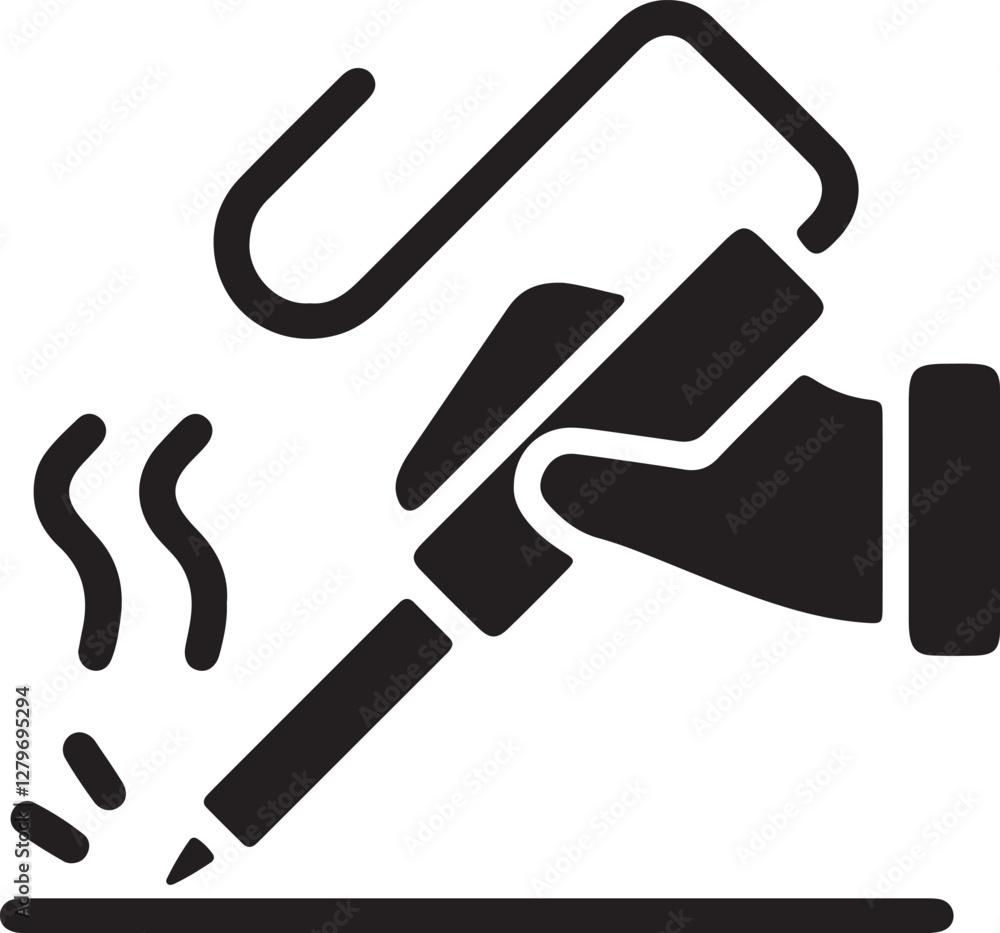 An illustration of a hand holding a soldering iron to solder An illustration of a hand holding a soldering iron to solder