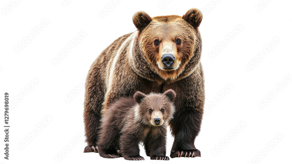 Obraz premium Grizzly bear and cub standing together in nature