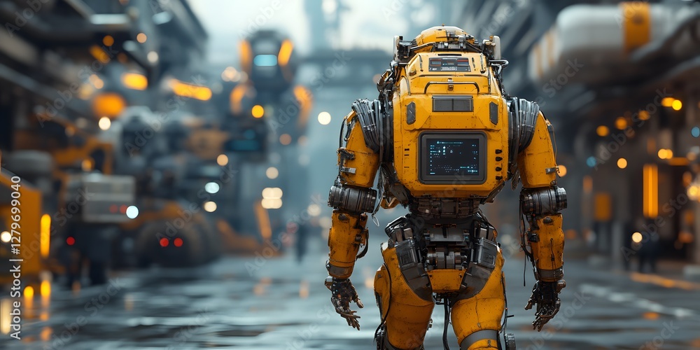 A robotic exoskeleton helps workers lift heavy machinery. Sci-fi yet realistic, ultra-detailed textures. Futuristic, powerful—ideal for ads engineering innovations or future labor automation articles. A robotic exoskeleton helps workers lift heavy machinery. Sci-fi yet realistic, ultra-detailed textures. Futuristic, powerful—ideal for ads engineering innovations or future labor automation articles.