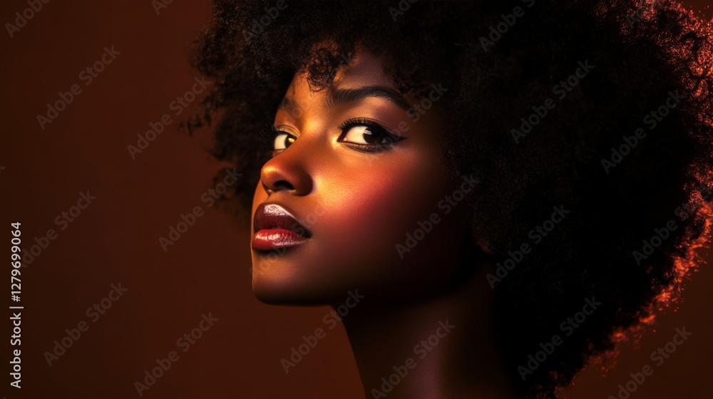 Close-up portrait of a woman with expressive eyes and beautiful Afro. Possible use Beauty advertisement Close-up portrait of a woman with expressive eyes and beautiful Afro. Possible use Beauty advertisement