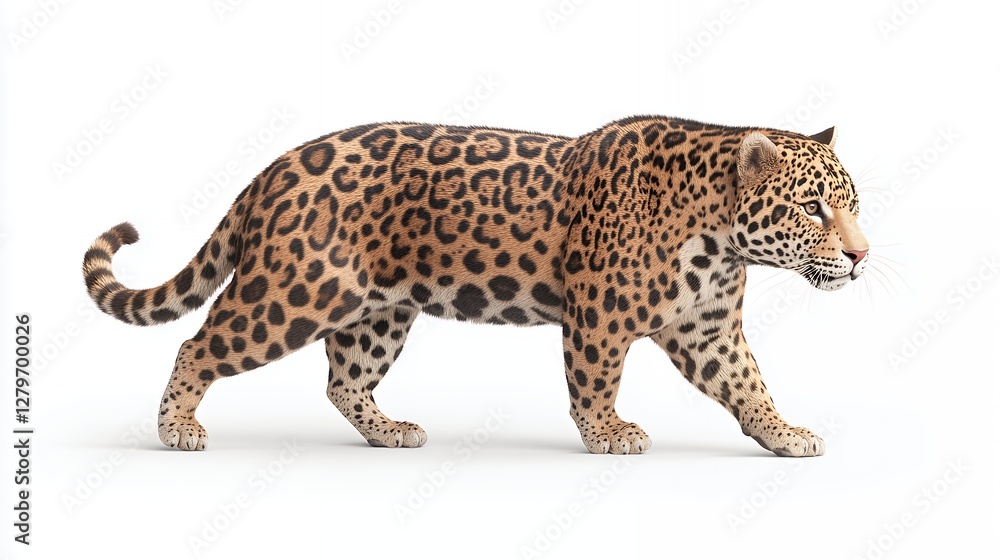 Fototapeta premium Jaguar Walking on White Background Studio Shot