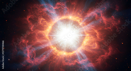 A hyper-realistic close-up of a dying star exploding in a supernova, releasing shockwaves