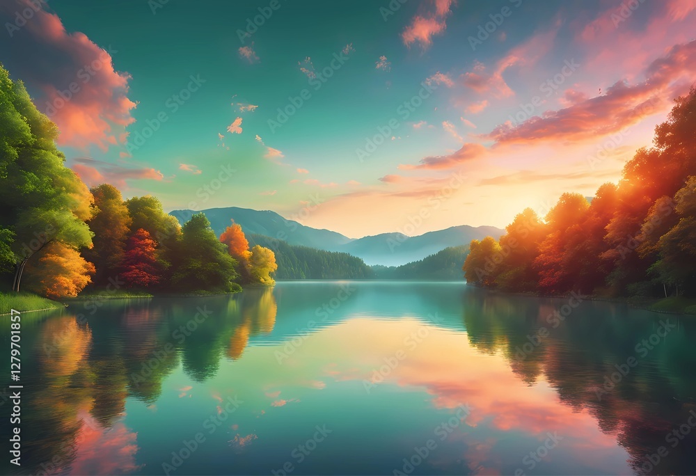 A Moment of Lakeside Serenity: Mirror Lake with Golden Hour Reflections A Moment of Lakeside Serenity: Mirror Lake with Golden Hour Reflections
