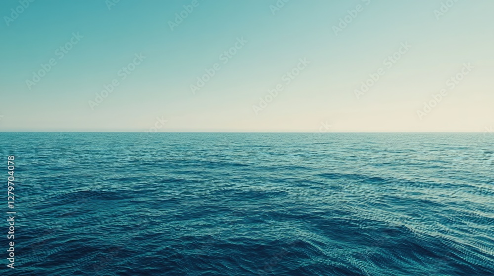 Fototapeta premium A peaceful seascape with crystal-clear turquoise water stretching to the horizon, bright sky above.