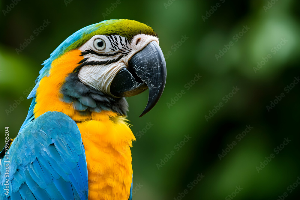 Vibrant Portrait of a Blue and Gold Macaw in Lush Greenery, Capturing the Exotic Beauty and Intricate Details of this Stunning Tropical Bird Vibrant Portrait of a Blue and Gold Macaw in Lush Greenery, Capturing the Exotic Beauty and Intricate Details of this Stunning Tropical Bird