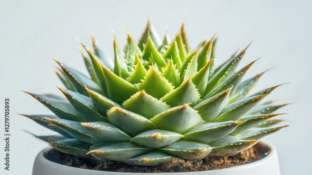 Fototapeta premium Succulent plant in modern white pot at home