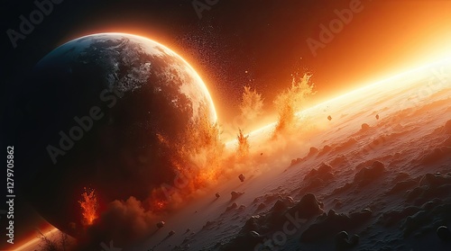 An asteroid crashing into Earth