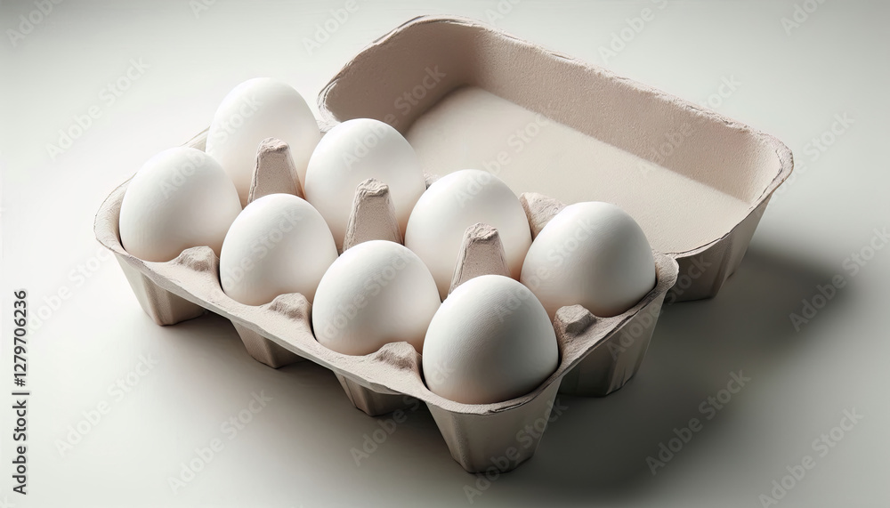 Close-up of white eggs in a white bowl, with selective focus, on white wooden table horizontally, with copy space Close-up of white eggs in a white bowl, with selective focus, on white wooden table horizontally, with copy space