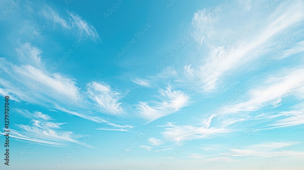 Obraz premium A soft pastel blue sky with subtle wisps of white clouds, tranquil and calming scene.