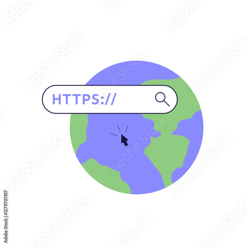 Using browser with https protocol illustration. People searching website address with security. Concept of web protection, ssl certificate for web Design, UI, banners