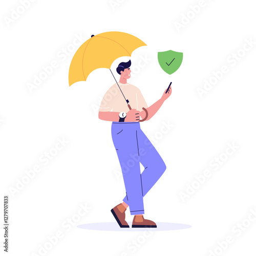 Insurance Vector illustration. Character man with signing Guarantee. Concept of Insurance Services, Protection Property, Accident for Web Design, UI, Banners