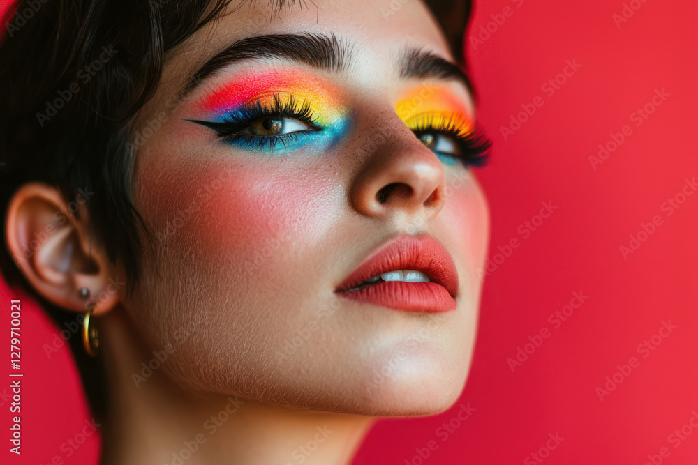 A Colorful makeup on genderfluid person showcasing proud self expression A Colorful makeup on genderfluid person showcasing proud self expression