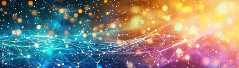 Fototapeta premium Cosmic string structures, glowing molecular visuals, galactic backdrop, advanced sci-fi theme