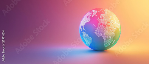 Fototapeta Naklejka Na Ścianę i Meble -  A globe with rainbow highlights symbolizes global rights activism and pride month, set against vibrant map background