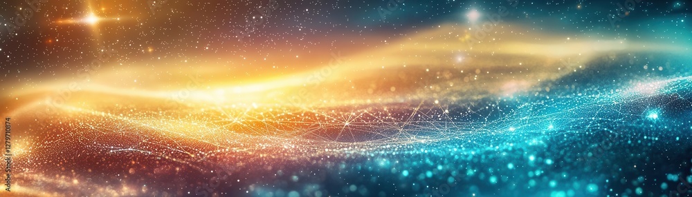 Fototapeta premium Multiverse and cosmic strings, glowing intergalactic patterns, holographic theoretical physics design