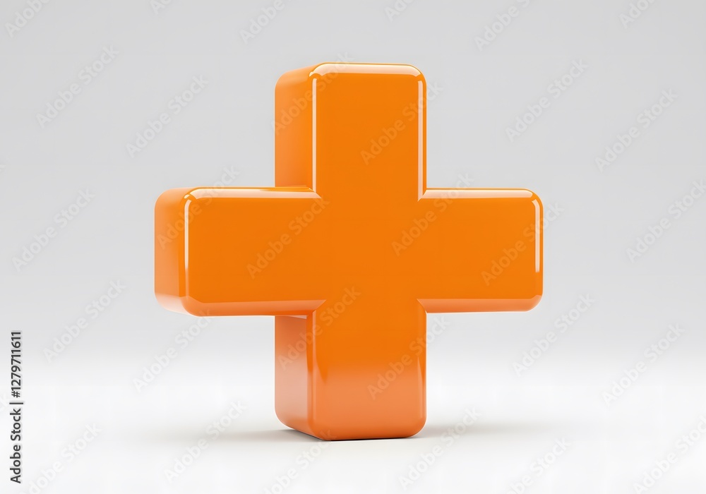 Fototapeta premium Shiny Orange Plus Sign Symbol Isolated on White Background,3D Glossy Icon.