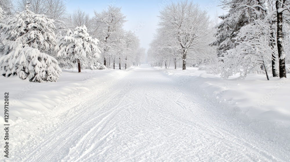 Fototapeta premium Snowy winter path through trees (2)