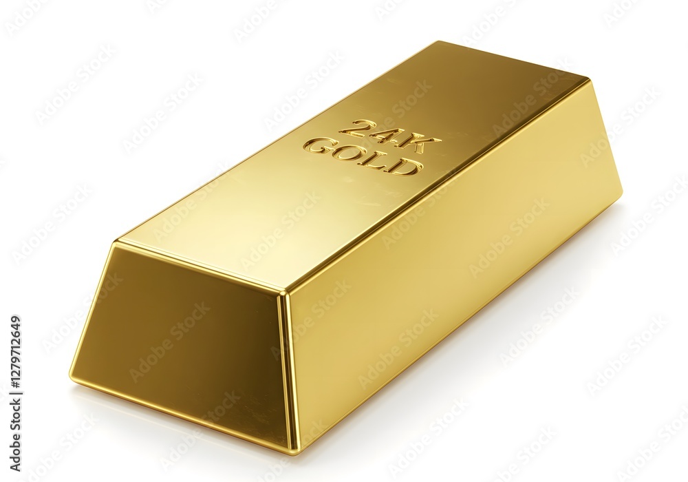 Shiny 24K Gold Bar Isolated on White Background – Precious Metal Investment Shiny 24K Gold Bar Isolated on White Background – Precious Metal Investment