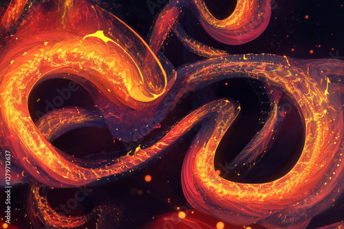 A mesmerizing digital artwork of swirling neon light trails forming intricate, fluid patterns against a dark background. The glowing, vibrant colors create a futuristic and high energy feel, perfect