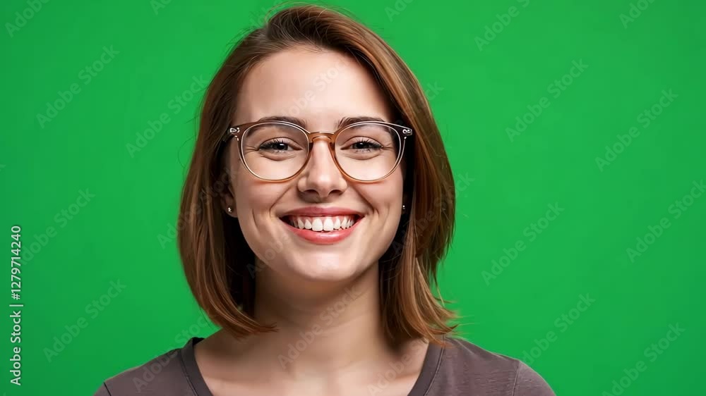 Woman with happy facial expression, green screen, chroma key Woman with happy facial expression, green screen, chroma key