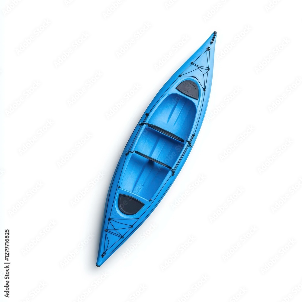 An isolated blue kayak stands out against a clean white background, showcasing its vibrant hue and sleek design. An isolated blue kayak stands out against a clean white background, showcasing its vibrant hue and sleek design.