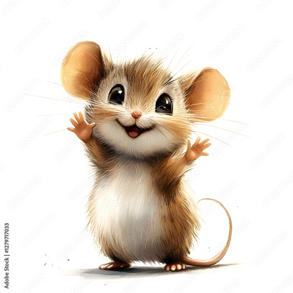 Cute mouse waving its paw in the garden, generation AI Cute mouse waving its paw in the garden, generation AI