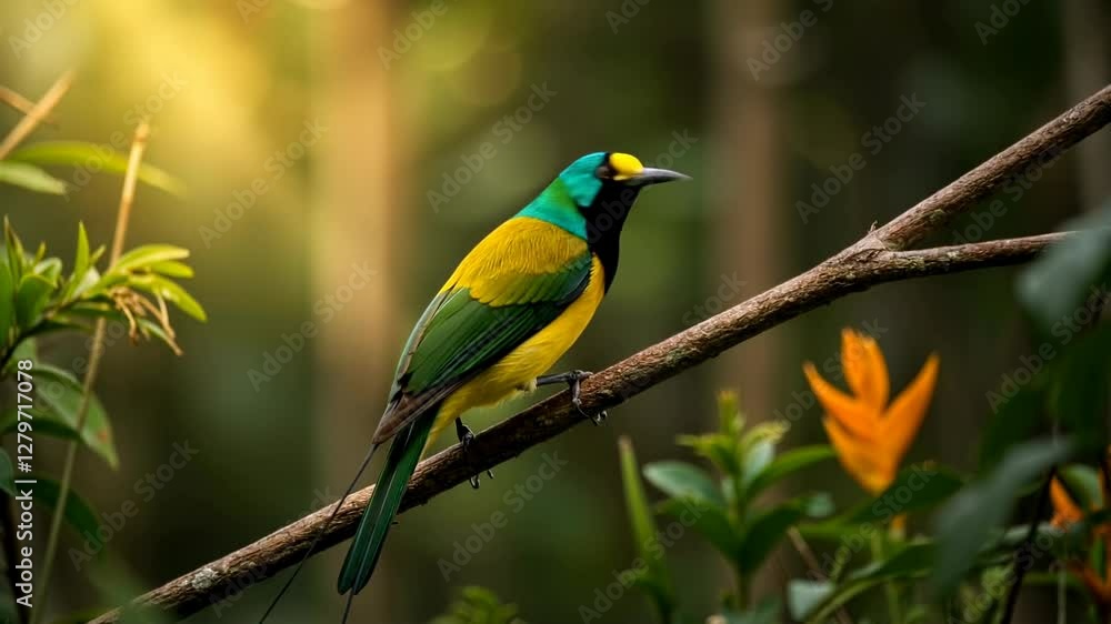 A smooth dolly shot moves slowly towards the animal with beautiful plumage A smooth dolly shot moves slowly towards the animal with beautiful plumage