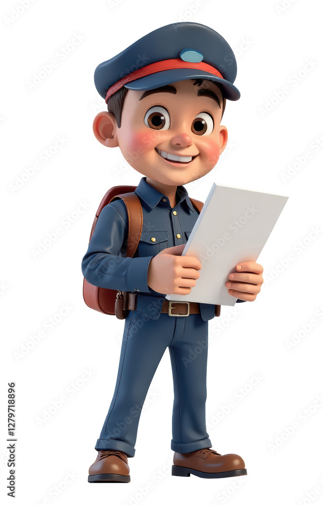 cartoon mail carrier boy holding a letter