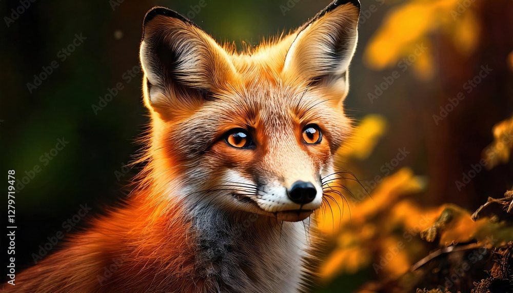 Fototapeta premium Fox in a forest during autumn, showcasing vibrant colors and keen expressions