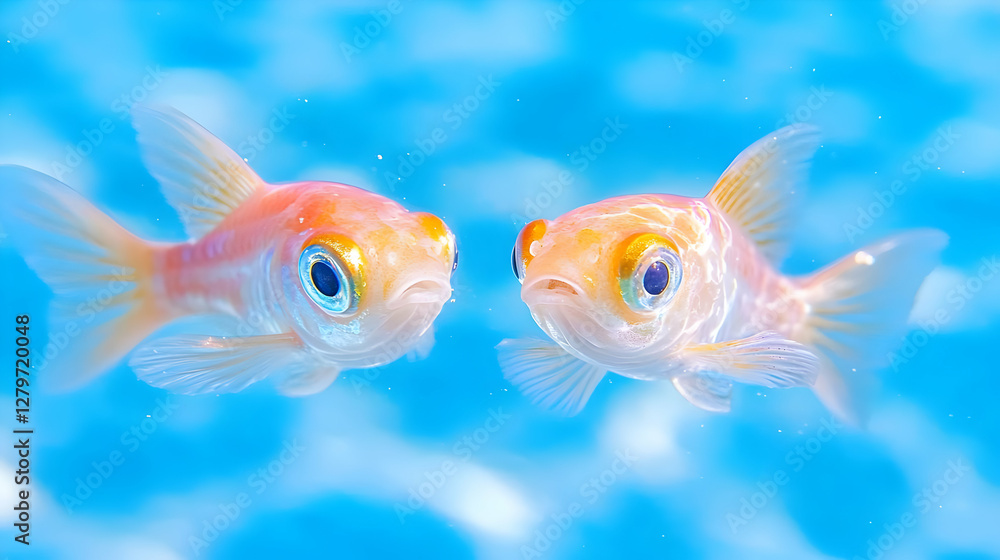Two goldfish face each other in an aquarium Two goldfish face each other in an aquarium