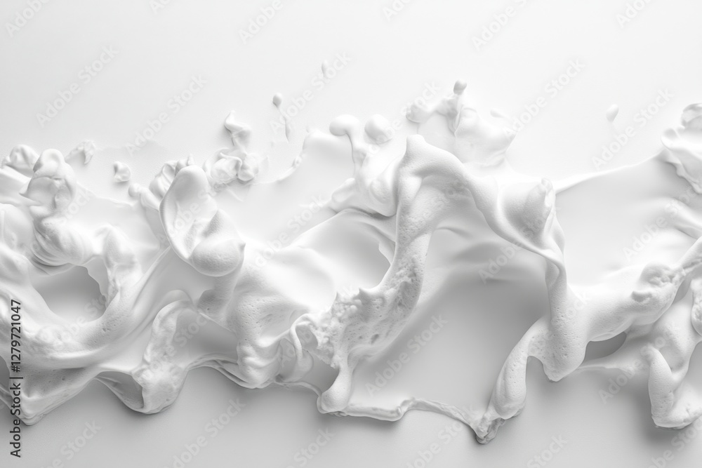 Elegant smooth white foam spreads across a clean background Elegant smooth white foam spreads across a clean background