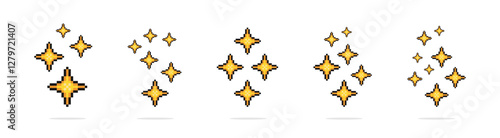 Shiny pixel art stars set. 8-bit sparkles. Sparkling stars pixel art. Glitter Stars, Pixelated Art