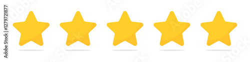 Five stars rating. Five stars customer product rating review. Yellow isolated five stars. Customer feedback. Vector 5 stars rating review.