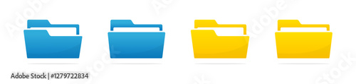 File folder flat vector icons. File folder buttons. File folder icon set. Opened and closed folders