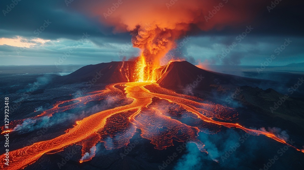 Fototapeta premium 噴火する活火山の空撮15