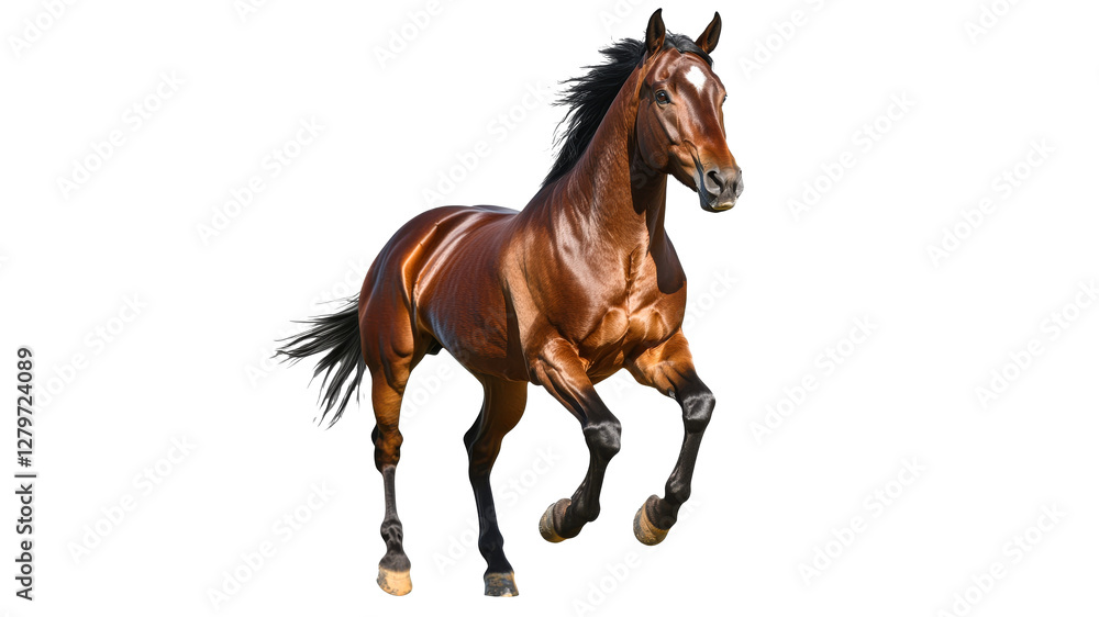 Naklejka premium Powerful brown horse gallops in open space