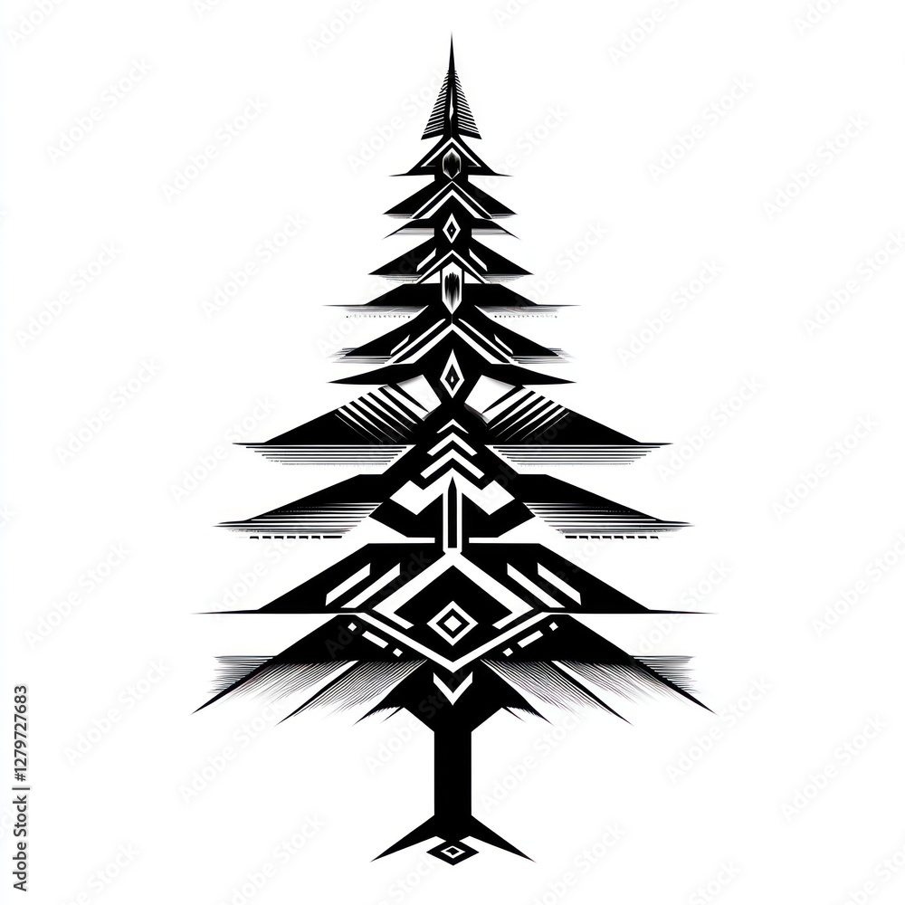 Obraz premium Abstract Geometric Black And White Tree Design