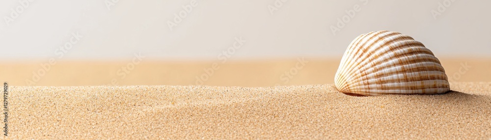 Beautiful seashell resting on golden sand with a smooth background showcasing tranquility and natural beauty Beautiful seashell resting on golden sand with a smooth background showcasing tranquility and natural beauty