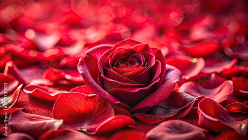 Isolated red rose petals, captured in stunning macro detail with a tilt-shift effect.