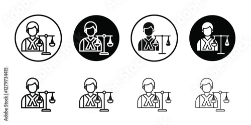 Attorney in law icon Black line art vector logo set