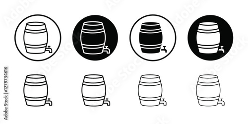 Barrel of beer icon Black line art vector logo set
