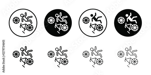 becycle accident icon Black line art vector logo set