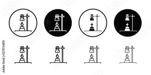burner boiling chemical icon Black line art vector logo set