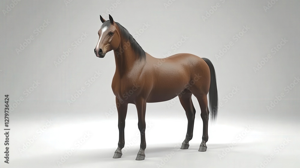 Obraz premium Realistic 3D Model of a Brown Horse Standing Against Neutral Background