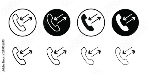 incoming outgoing calls icon Black line art vector logo set