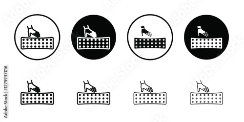 Latex mattress material icon Black line art vector logo set