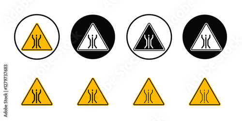 Narrow bridge ahead icon Black line art vector logo set